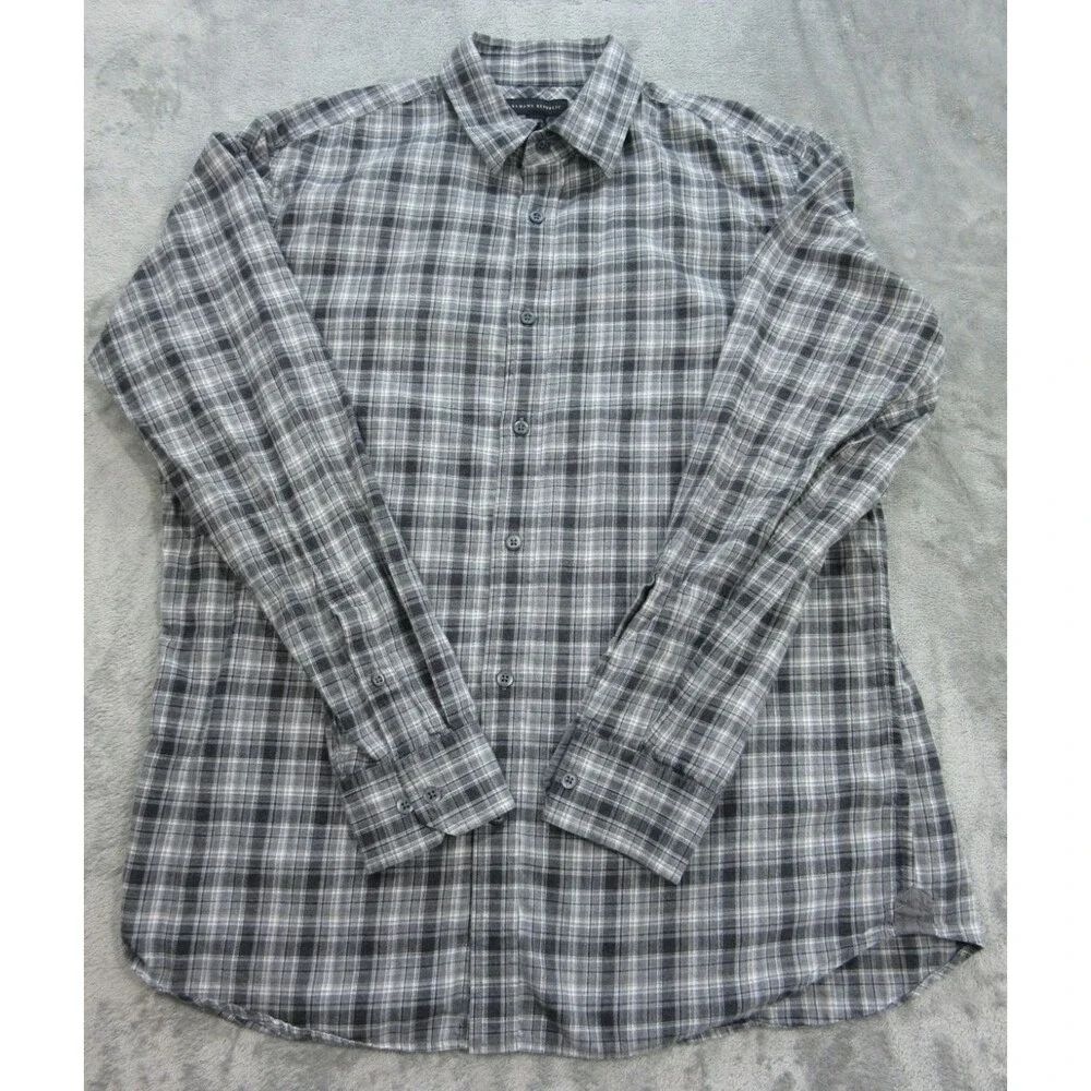 Banana Republic Shirt Mens Large 16-16.5 Button Down Long Slv Shirt Plaid Gray